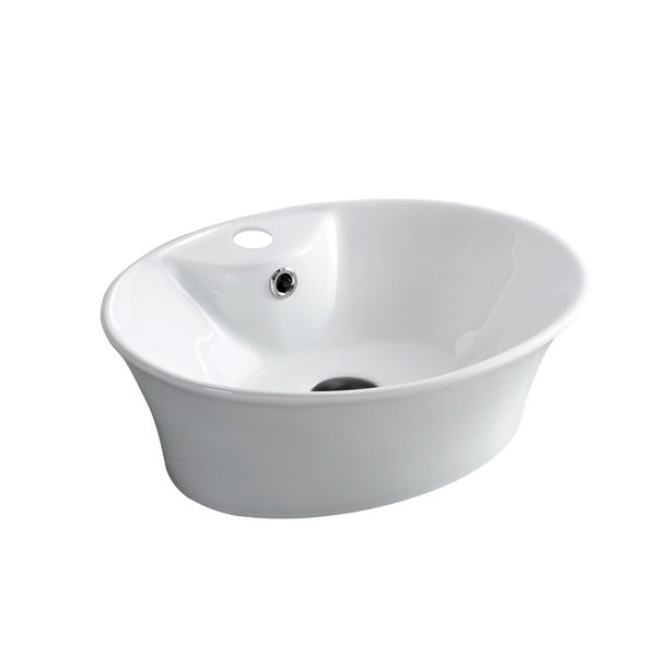 LUXSHERY 15.38'' White Ceramic Oval Vessel Bathroom Sink with Overflow